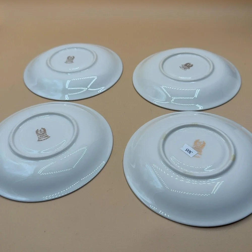 Lenox Autumn Saucer Plates Blue Floral Gold Trim Porcelain 4-Pack Made in USA